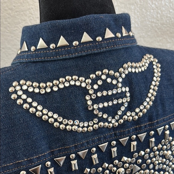 CUSTOM MADE Chaps Jean Jacket Harley-Davidson Rhinestone Studded Jacket - Picture 2 of 12